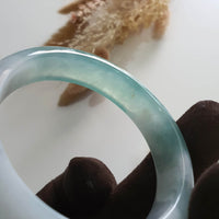 Highly Translucent Icy Green with Icy White Jadeite “Green Snow” Bangle (JAC002493) 6