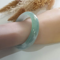 Highly Translucent Icy Green with Icy White Jadeite “Green Snow” Bangle (JAC002493) 8
