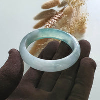 Highly Translucent Icy Green with Icy White Jadeite “Green Snow” Bangle (JAC002493) 2