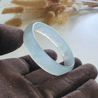 [Rare] Highly Translucent Icy and Green Jadeite Flat Bangle (JAC002578) 6