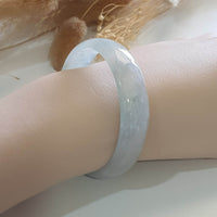 [Rare] Highly Translucent Icy and Green Jadeite Flat Bangle (JAC002578) 9