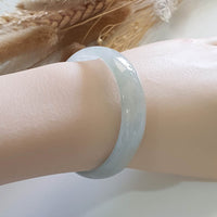 [Rare] Highly Translucent Icy and Green Jadeite Flat Bangle (JAC002578) 8