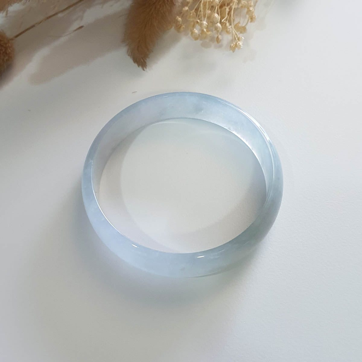 [Rare] Highly Translucent Icy and Green Jadeite Flat Bangle (JAC002578) 1