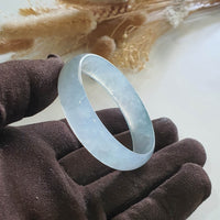 [Rare] Highly Translucent Icy and Green Jadeite Flat Bangle (JAC002578) 4