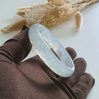 [Rare] Highly Translucent Icy with Light Green Jadeite Bangle (JAC002595) 7