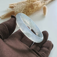 [Rare] Highly Translucent Icy with Light Green Jadeite Bangle (JAC002595) 6
