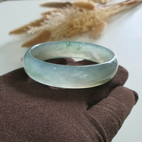 [Rare] Highly Translucent Icy with Light Green Jadeite Bangle (JAC002637) 9