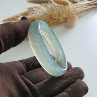 [Rare] Highly Translucent Icy with Light Green Jadeite Bangle (JAC002637) 5