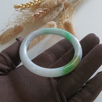 Translucent “Green Moss on Snow” with Green and Yellow Jadeite Princess Round Bangle (JAC002888) 3