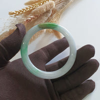 Translucent “Green Moss on Snow” with Green and Yellow Jadeite Princess Round Bangle (JAC002888) 5