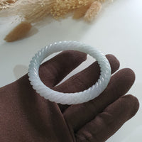 Translucent Icy Lavender with Green and Yellow Jadeite Spiral-cut Bangle (JAC002904) 6
