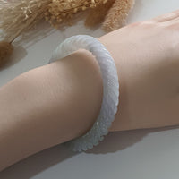 Translucent Icy Lavender with Green and Yellow Jadeite Spiral-cut Bangle (JAC002904) 8