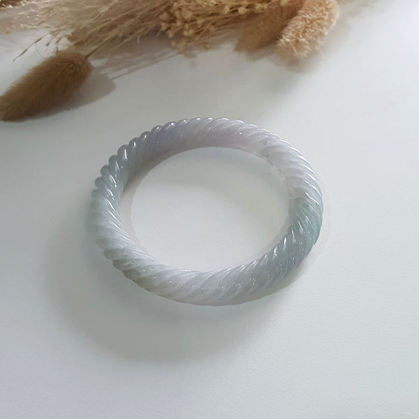 Translucent Icy Lavender with Green and Yellow Jadeite Spiral-cut Bangle (JAC002904) 1