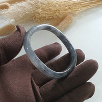 Translucent Icy Black with Green Jadeite “Art-De-Squarera” Bangle (JAC002910) 2