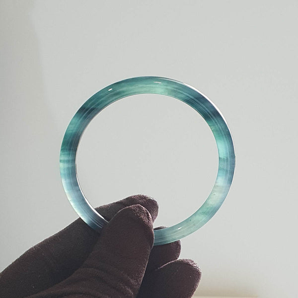 [Rare] Highly Translucent Icy Bluish Jadeite “Chameleon” Bangle (JAC002952) 1