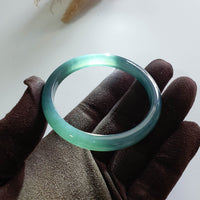[Rare] Highly Translucent Icy Bluish Chameleon Green Jadeite Bangle (JAC002983) 8