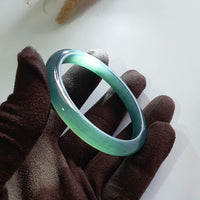 [Rare] Highly Translucent Icy Bluish Chameleon Green Jadeite Bangle (JAC002983) 1