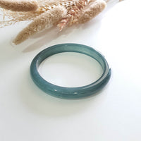 [Rare] Highly Translucent Icy Bluish Chameleon Green Jadeite Bangle (JAC002983) 9