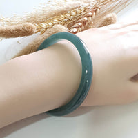 [Rare] Highly Translucent Icy Bluish Chameleon Green Jadeite Bangle (JAC002983) 10