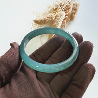 [Rare] Highly Translucent Icy Bluish Chameleon Green Jadeite Bangle (JAC002983) 2
