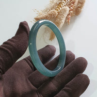 [Rare] Highly Translucent Icy Bluish Chameleon Green Jadeite Bangle (JAC002983) 4