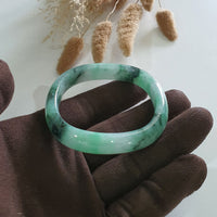Translucent Brilliant Flower Green Jadeite “Art-De-Squarera” Bangle (JAC003023) 1
