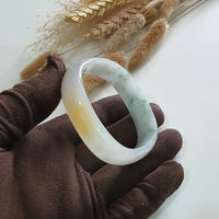 Translucent Icy Yellow and Bluish Green Jadeite “Art-De-Squarera” Bangle (JAC003033) 2