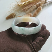 Translucent Icy Yellow and Bluish Green Jadeite “Art-De-Squarera” Bangle (JAC003033) 3