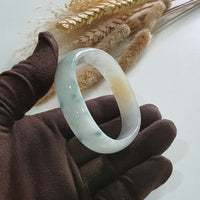 Translucent Icy Yellow and Bluish Green Jadeite “Art-De-Squarera” Bangle (JAC003033) 4
