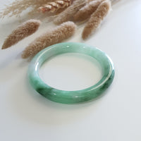 Translucent Brilliant Flower Green “Scenery” Jadeite Princess Round Bangle (JAC003067) 1