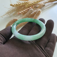Translucent Brilliant Flower Green “Scenery” Jadeite Princess Round Bangle (JAC003067) 3