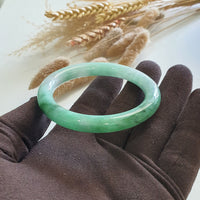 Translucent Brilliant Flower Green “Scenery” Jadeite Princess Round Bangle (JAC003067) 4