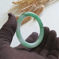Translucent Brilliant Flower Green “Scenery” Jadeite Princess Round Bangle (JAC003067) 6