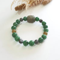 Translucent Icy Yellowish Black & Green Jadeite “Ruyi & Hulu” Beads Barrel Bracelet (JAC003276) 2