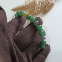 Translucent Icy Yellowish Black & Green Jadeite “Ruyi & Hulu” Beads Barrel Bracelet (JAC003276) 7