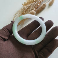Translucent Moss Apple Green On Snow Jadeite ‘Scenery” Princess Round Bangle (JAC003346) 3