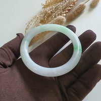 Translucent Moss Apple Green On Snow Jadeite ‘Scenery” Princess Round Bangle (JAC003346) 4