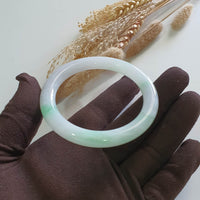 Translucent Moss Apple Green On Snow Jadeite ‘Scenery” Princess Round Bangle (JAC003346) 2