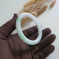 Translucent Moss Apple Green On Snow Jadeite ‘Scenery” Princess Round Bangle (JAC003346) 5