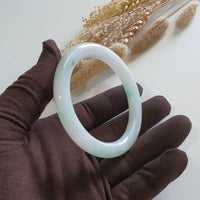 Translucent Moss Apple Green On Snow Jadeite ‘Scenery” Princess Round Bangle (JAC003346) 6