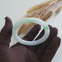 Translucent Moss Apple Green On Snow Jadeite ‘Scenery” Princess Round Bangle (JAC003346) 7