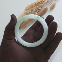 Translucent Moss Apple Green On Snow Jadeite ‘Scenery” Princess Round Bangle (JAC003346) 8