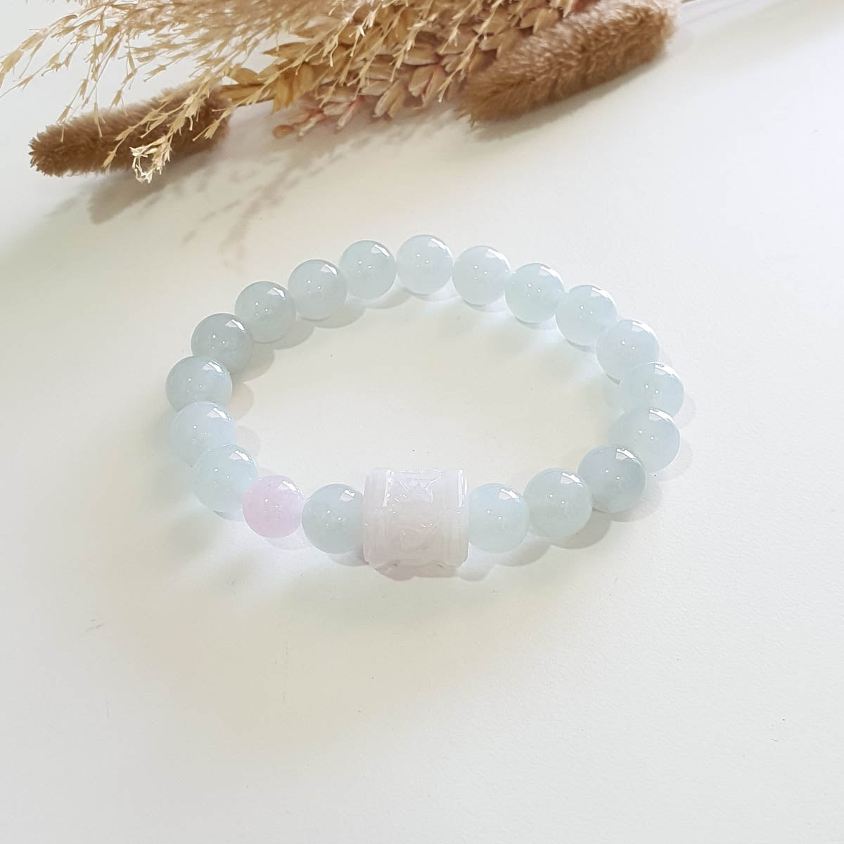 Good Translucency Icy Lavender Jadeite “Six Syllabus” Bracelet (JAC003355) 1