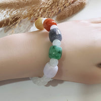 Translucent Icy with “The Five Elements” Jadeite Beads Barrel Bracelet (JAC003361) 10