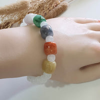 Translucent Icy with “The Five Elements” Jadeite Beads Barrel Bracelet (JAC003361) 9