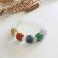 Translucent Icy with “The Five Elements” Jadeite Beads Barrel Bracelet (JAC003361) 8