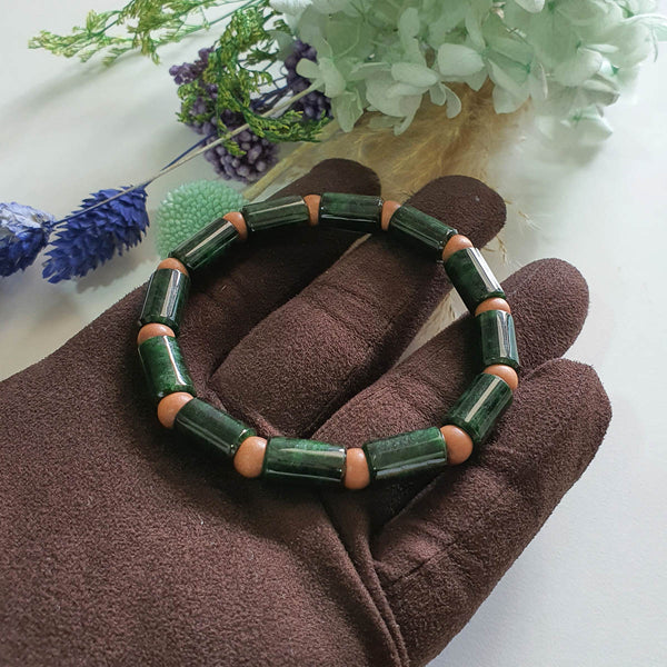 Translucent Deep Flower Green Jadeite “Emerald Zen” Bracelet (JAC003397) 1