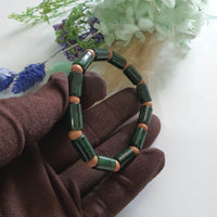 Translucent Deep Flower Green Jadeite “Emerald Zen” Bracelet (JAC003397) 7