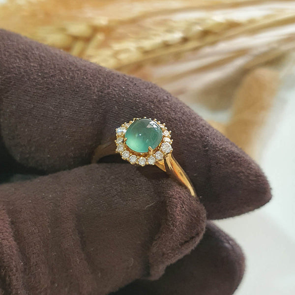 Highly Translucent “Icy Blue Lagoon” Jadeite Cabochon Ring (JAD000673) 1
