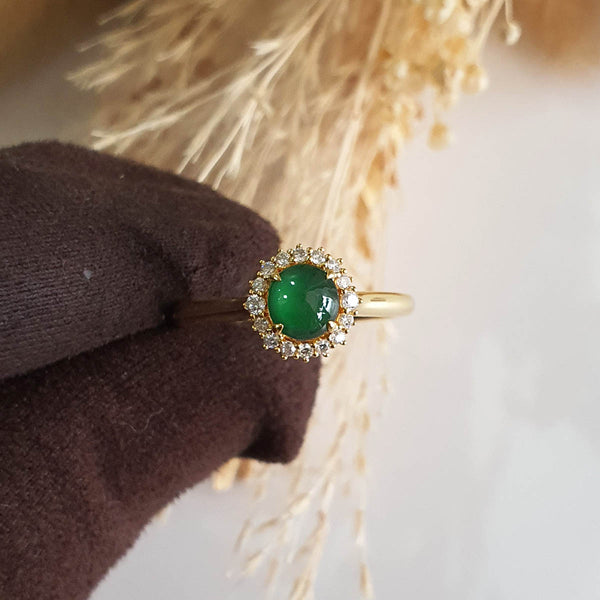 Highly Translucent “Icy Greenland” Jadeite Cabochon Ring (JAD000677) 1